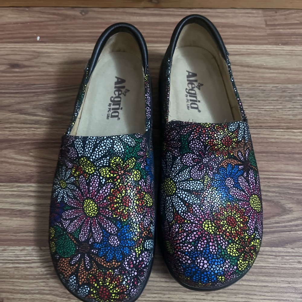 Alegria Black Multicolor Floral Slip-On Clogs with Mosaic Flowers - Picture 2 of 9